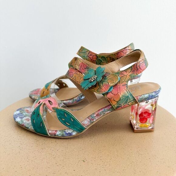 Spring Step L’ Artiste Women’s Casbelle Dried Flower Lucite Black Heel Sandal - Picture 10 of 10
